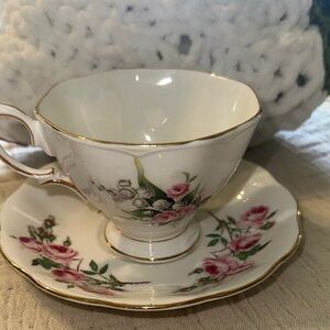 Royal Albert Lillie’s of the valley Floral Teacup and Saucer Set with Gold Trim